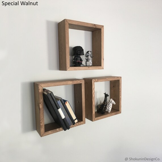 Set Of 3 Square Wall Geometric Wood Decorative Floating 50