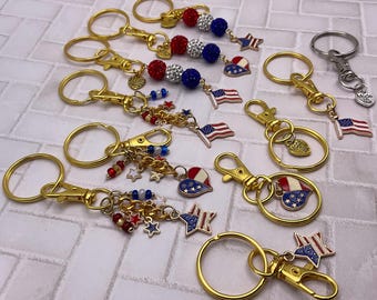 250th USA Independence keychain. American star keychain. US flag keychain. American Heart purse charm. Fourth of July and Memorial Day gift.