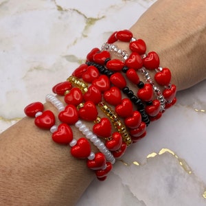 Valentine Red heart stackable bracelets. Handmade stretch bracelet. Perfect Valentine’s Day gift. Valentine heart bracelet. Love bracelet