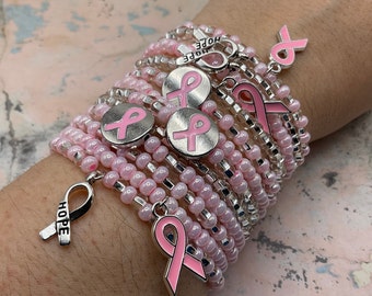 Breast Cancer Awareness Glass Seed Beads Stretch Pink