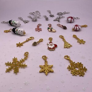Christmas clip on assorted charms. Snowflake zipper pull up. Christmas gift. Festive Purse charms. Santa Car Key ring charm. Snowman charm