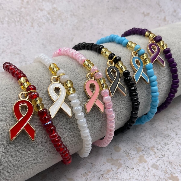 Cancer survivor stretch bracelet. Handmade beaded bracelet. Breast cancer gift. Alzheimer’s ribbon bracelet. Diabetes awareness month