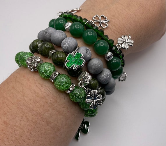 St. Patricks Day Green Heishi Beaded Bracelet Womens 