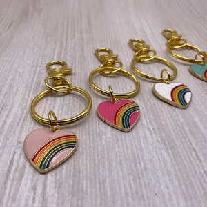 Pride rainbow charm golden keychain. Pride Heart charm keychain. LGBTQ+ keychain. Rainbow key chain. Gay golden key chain. Heart keychain