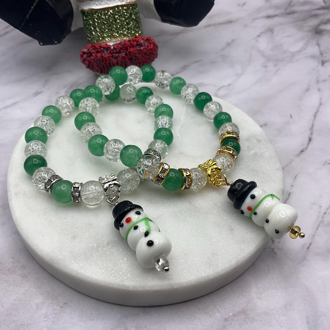 Snowman Christmas Stretch Bracelet. Stackable Handmade Christmas