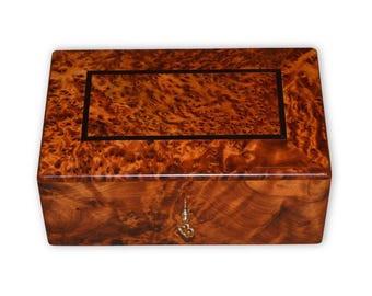Thuya Burl Wooden Jewelry Box, Lockable Decorative Chest