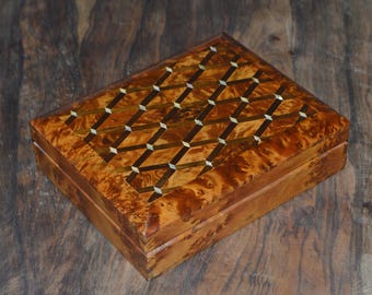 Mother of Pearl Inlay Thuya Wood Burl Jewelry Box