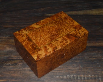 Handmade Thuya Burl Wooden Jewelry Box: Lockable Two-Level Chest
