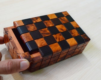 Thuya Wood Secret Lock Puzzle Box: Handmade Moroccan Mystery