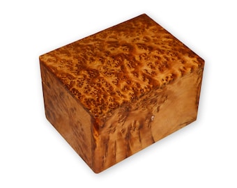 Handmade Thuya Wood Burl Jewelry Box with Lock & Velvet Lining