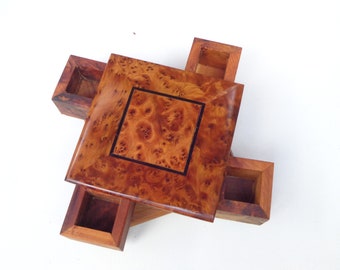 Thuya Wood Secret Box – Handmade Jewelry Organizer with 4 Compartments