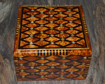 Thuya Wood Jewellery Box Inlaid With Mother Of Pearl Hand-made in Morocco