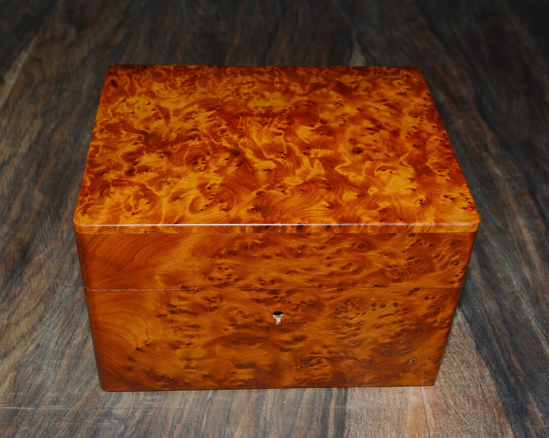 Wooden Jewelry Box Made of Thuya Burl,lockable Wooden Chest Box With