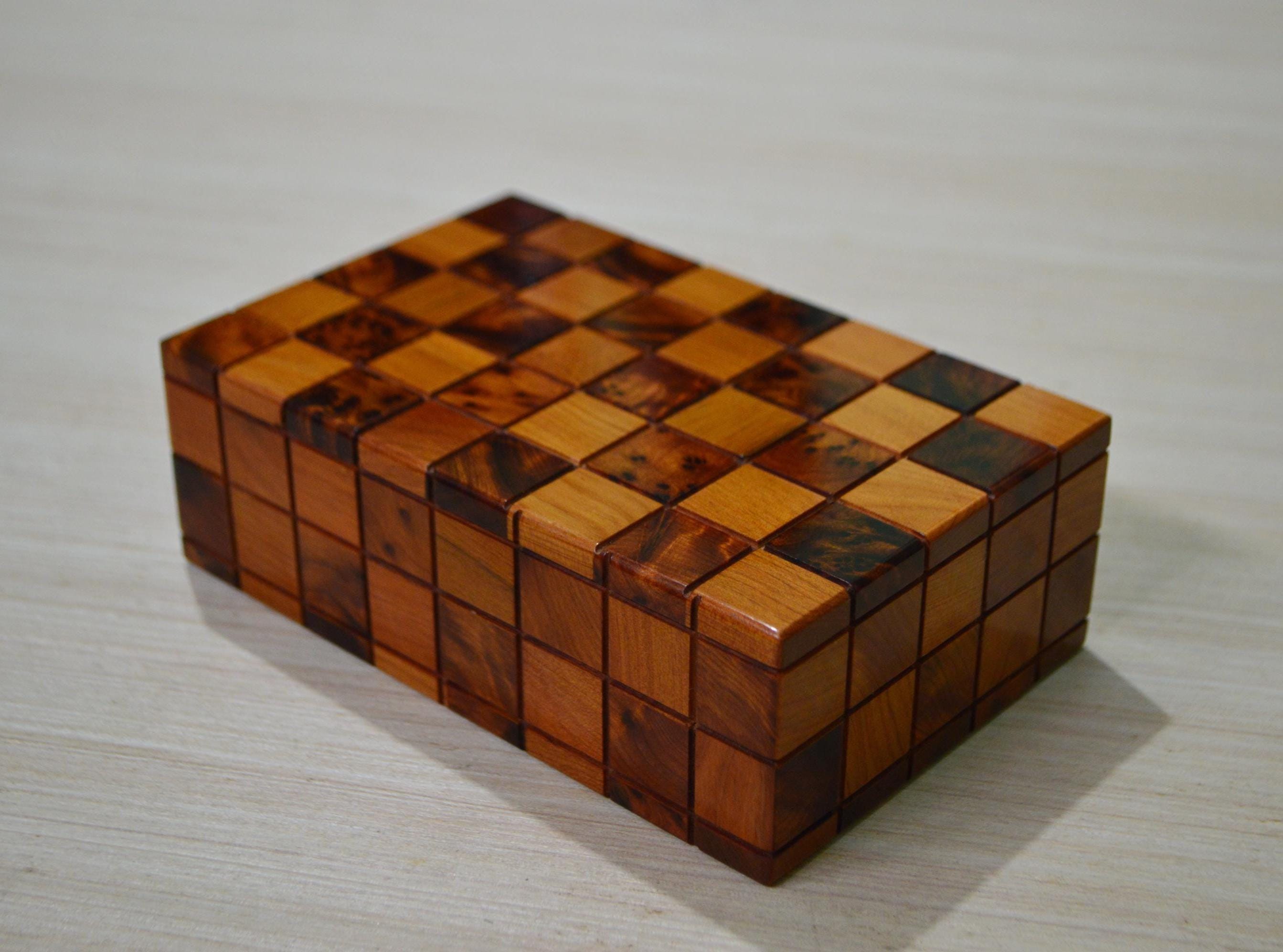 Thuya Wood Secret Puzzle Box: Hand Carved Hidden Lock Jewelry Box