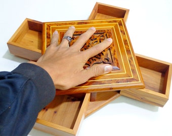 Handmade Thuya Burl Jewelry Box: Secret Opening Puzzle Box