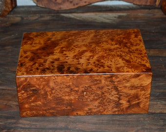 Handmade Thuya Burl Jewelry Box, Moroccan Wooden Organizer, Key Lock Storage