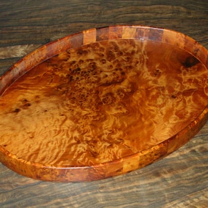 Moroccan Thuya Wood Tray, Wooden Oval Serving Tray, Wooden Tray For Coffee Table Kitchen, Home decor