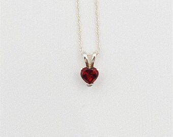 Sterling Silver Garnet Heart Pendant