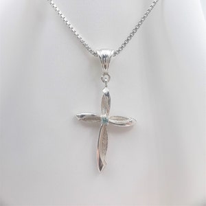 Sterling Silver Cross & Blue Zircon Pendant