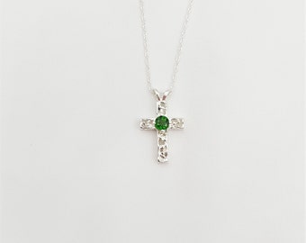 Sterling Silver Cross & Chrome Diopside Pendant