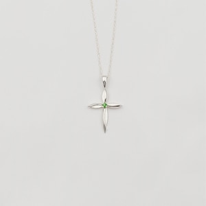 Sterling Silver Cross & Chrome Diopside Pendant