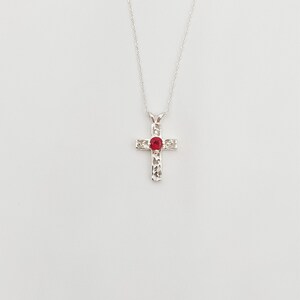 Sterling Silver Cross & Ruby Pendant