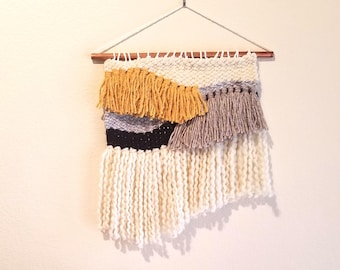 Woven Wall Hanging // Handmade Tapestry Weaving // Fringe Yarn Home Decor