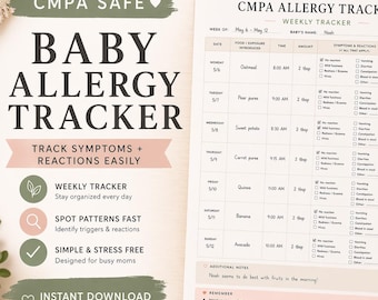 Registro semanal de alergias de la CMPA / Alimentación y síntomas del bebé / Hoja imprimible para bebés sin lácteos / Registro de alergias / Registro de dieta de eliminación / FPIES