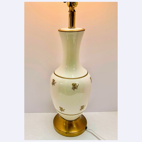 Vintage French Limoges porcelain lamp with gold flowers ~ rewired ~ 22.5 inches tall ~ traditional midcentury lamp