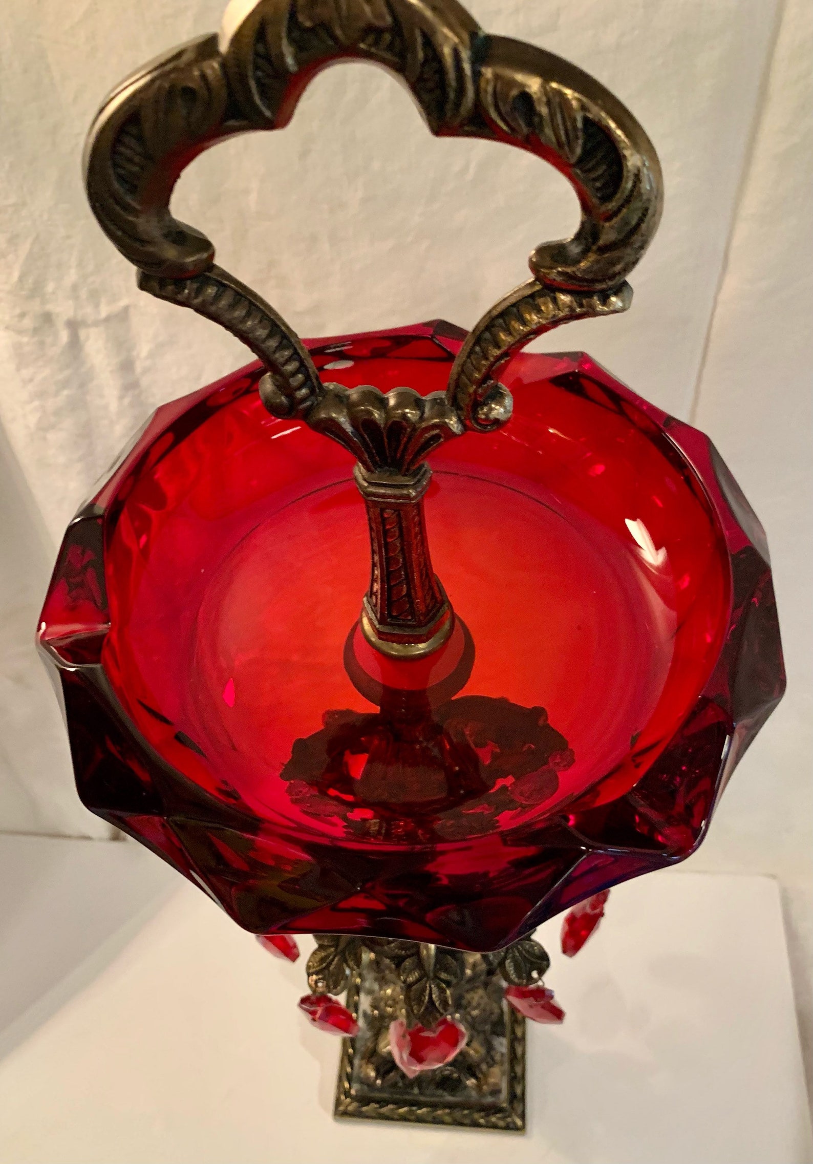 vintage rubyred glass ashtray on stand w red Etsy