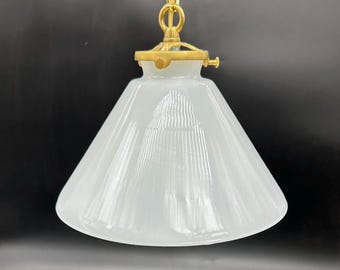Vintage Milk Glass Pendant Light with Brass Fixture
