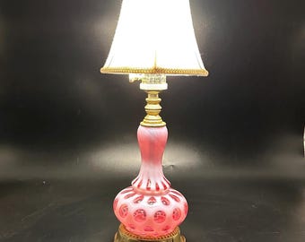 Vintage Fenton Pink Coin Dot Lamp: Cranberry Opalescent