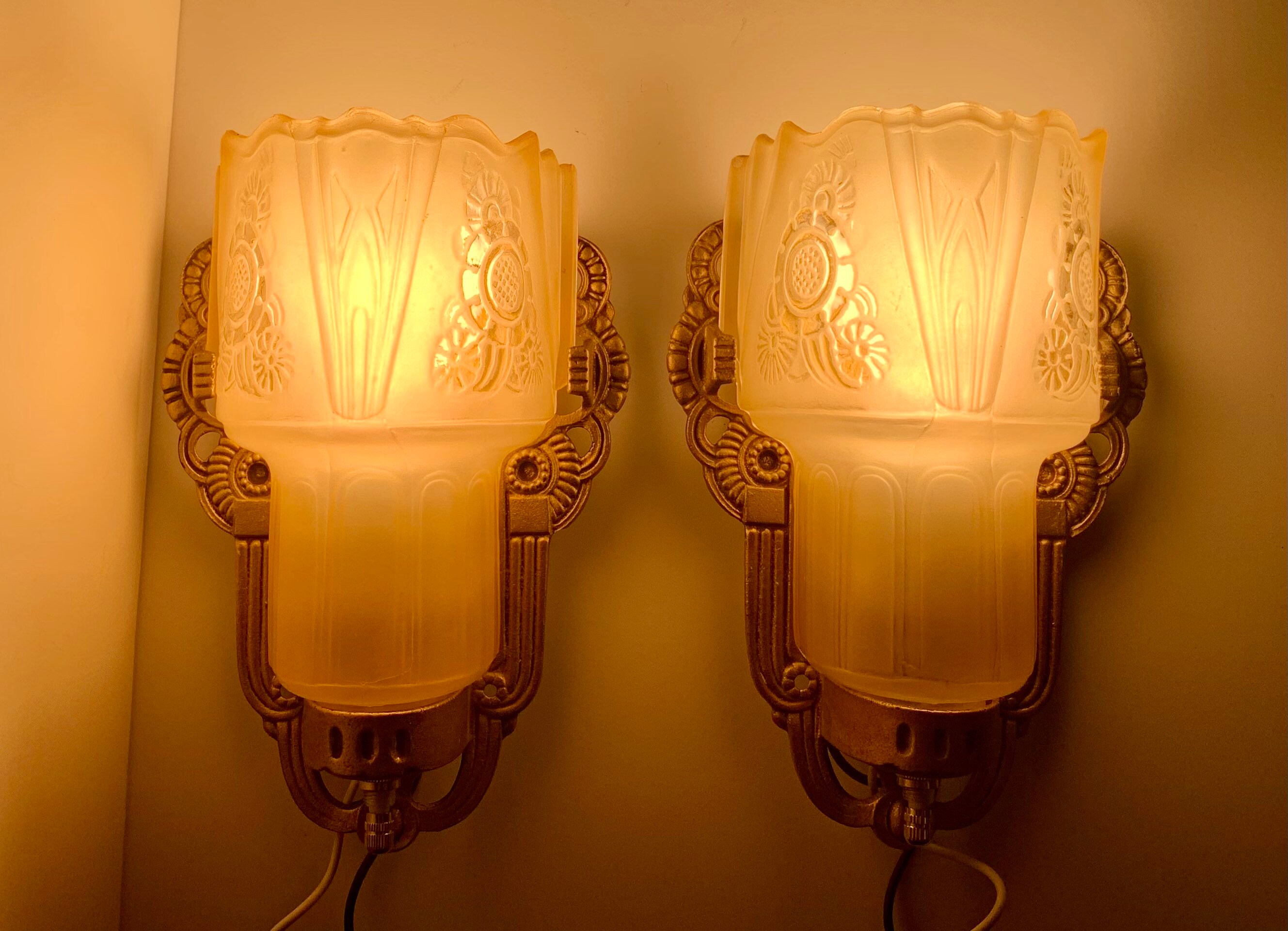 Pair of Lightolier After Sunset C2530 sconces with slip shades Etsy