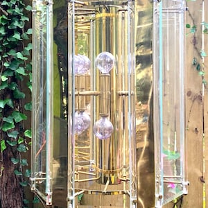 Vintage MCM large vintage brass and glass pendant light ~ modern lantern pendant light ~ 20 inches tall ~ Sciolari-style chandelier