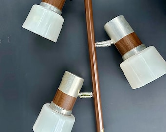 Vintage 1960s midcentury-modern floor lamp attributed to Gerald Thurston for Lightolier ~ silver and brown floor lamp with 3-way switch