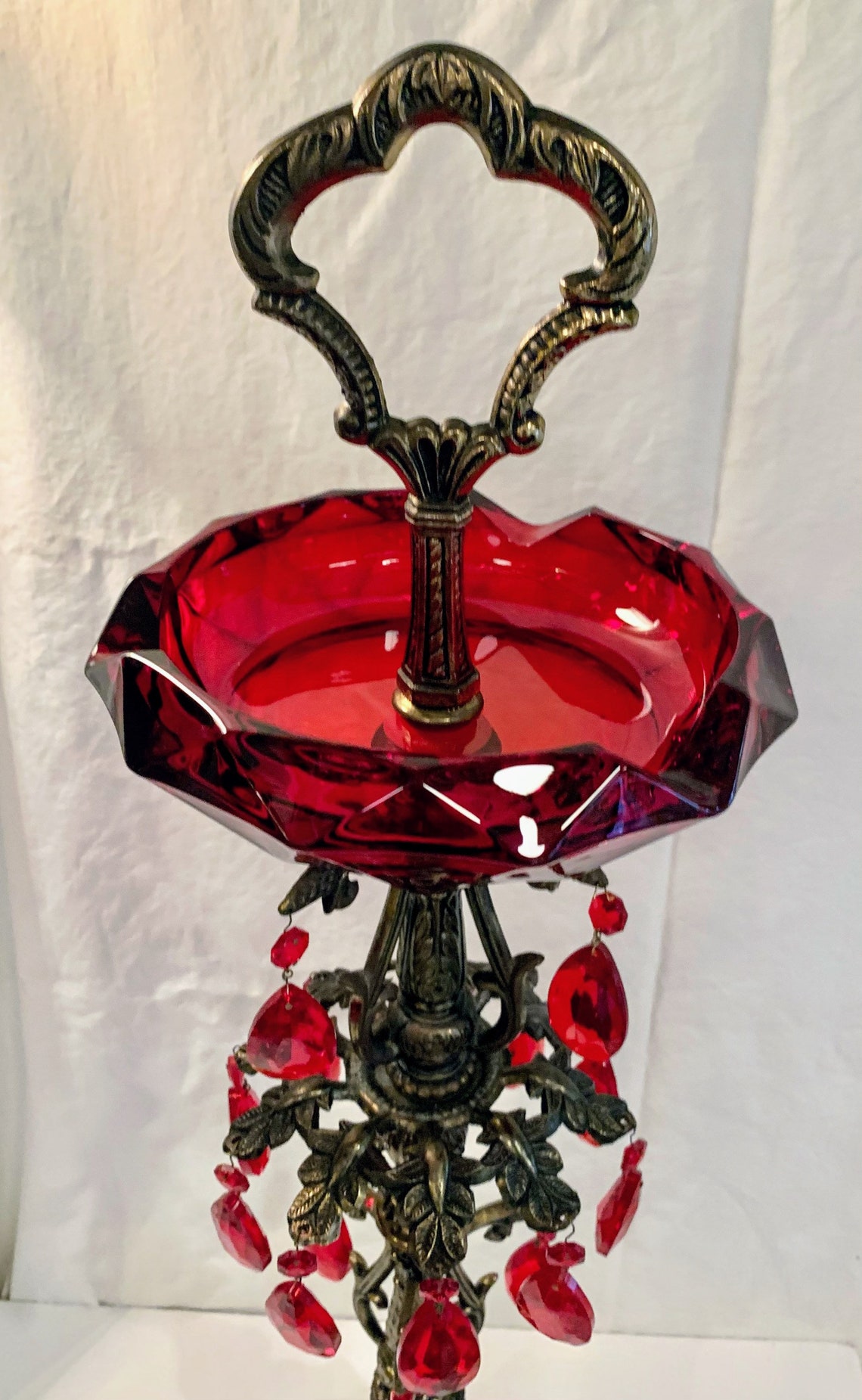 vintage rubyred glass ashtray on stand w red Etsy