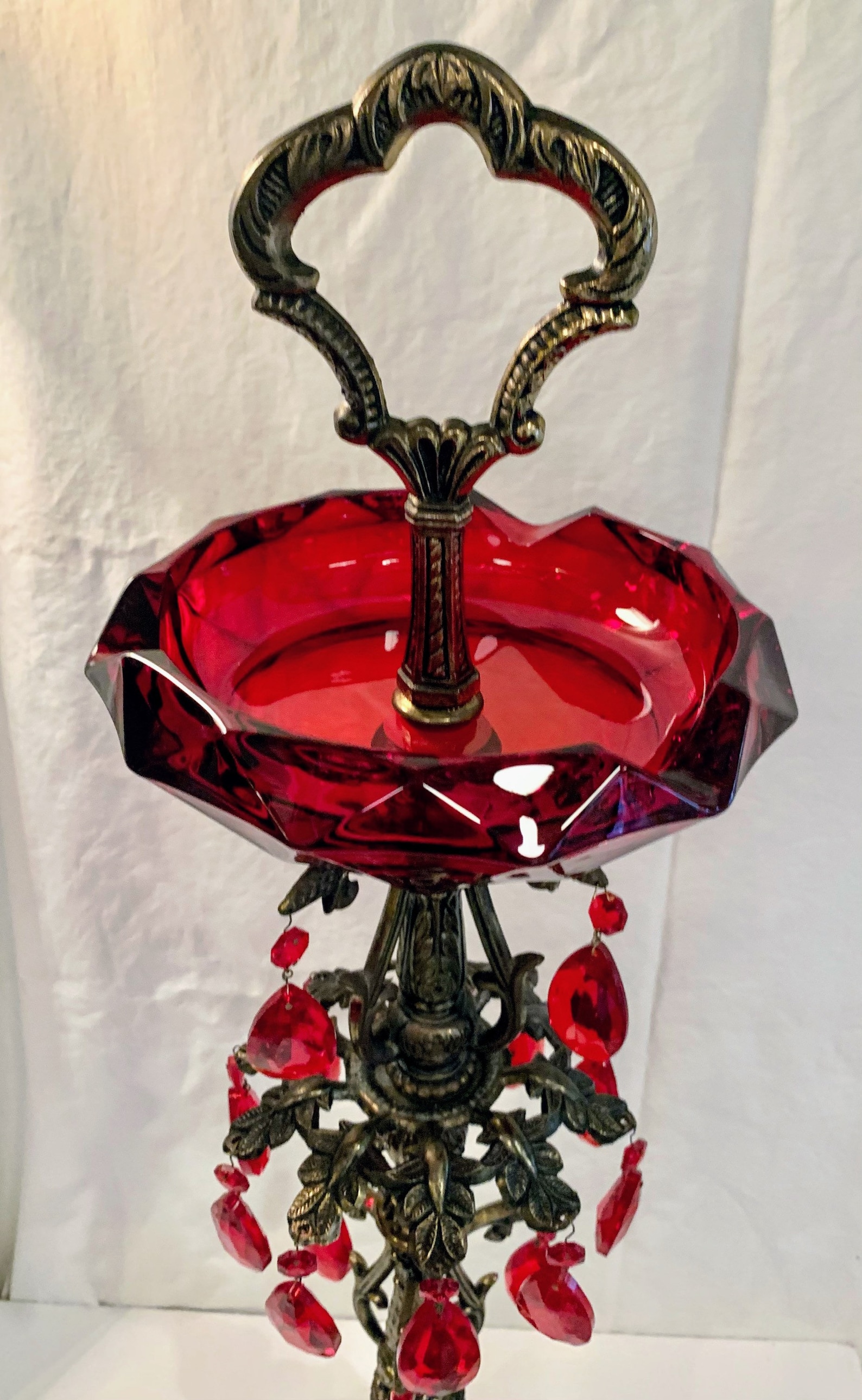 vintage rubyred glass ashtray on stand w red Etsy