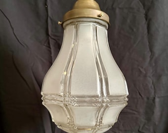 Vintage Georgian Revival Lantern: Octagonal Frosted Glass & Brass Fixture