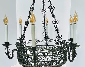 Vintage Arte de Mexico 6-light wrought iron chandelier 25 inches tall Light Unique Statement Classic Traditional Chandelier Spanish Colonial