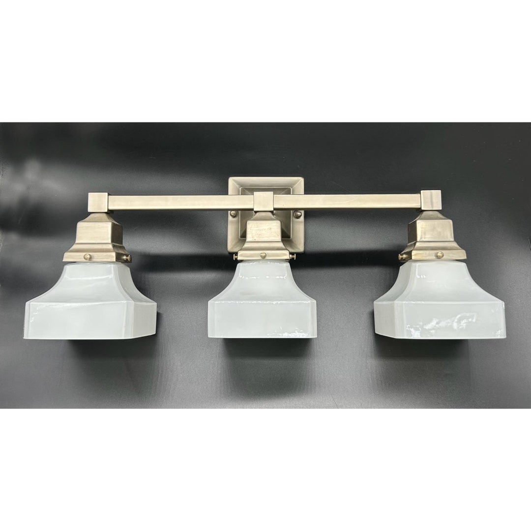 Vintage Mission Style Vanity Light Nickel 3light Sconce Etsy