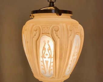 Vintage Victorian pendant light ~ 8-inch-tall molded-glass two-tone globe with new light