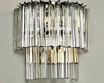 Mid-Century Modern Sconce: Venini Style Glass Prisms, Brass Base - 2 available
