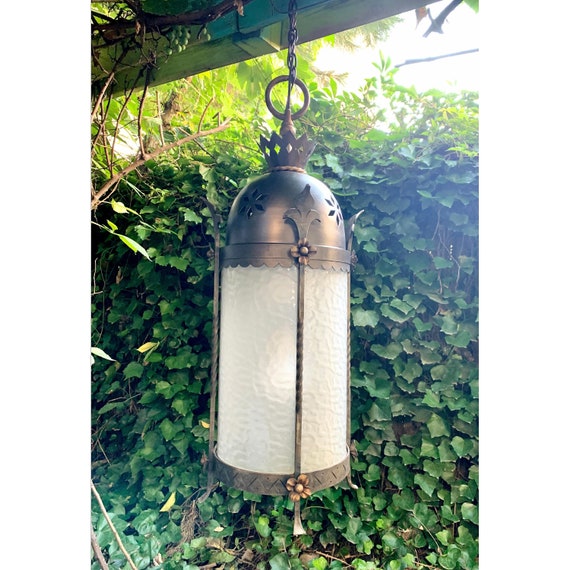 Antique Gothic Lantern Pendant Light: Salvaged Masonic Lodge Fixture, 36" - 5 lights available
