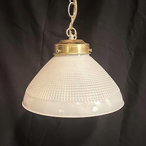 Vintage Milk Glass Waffle Pendant Light with New Brass Fixture - 2 available