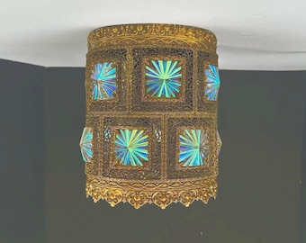 Vintage Hollywood Regency flush-mount ceiling light ~ Moroccan style ~ iridescent Lucite prisms ~ circa 1960s