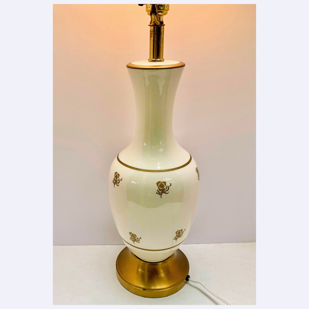 Vintage French Limoges Porcelain Lamp With Gold Flowers Rewired 22.5 Inches Tall Traditional