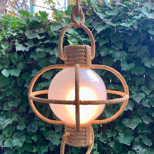 Vintage midcentury rope pendant light in the style of Adrien Audoux and Frida Minet ~ nautical rope chandelier ~ 40 inches tall