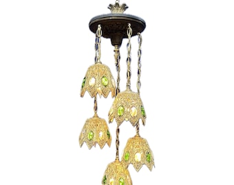 Vintage Hollywood Regency Swag Light: Filigree, Lucite Crystals, Rewired