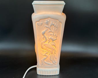 Vintage Rodney Rouse Parian Porcelain Crane Accent Lamp - Chinoiserie Decor