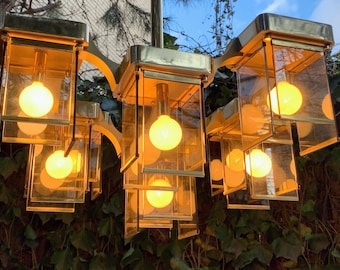 Vintage Sciolari Brass & Smoke Glass Chandelier - 1970s Brutalist Lighting